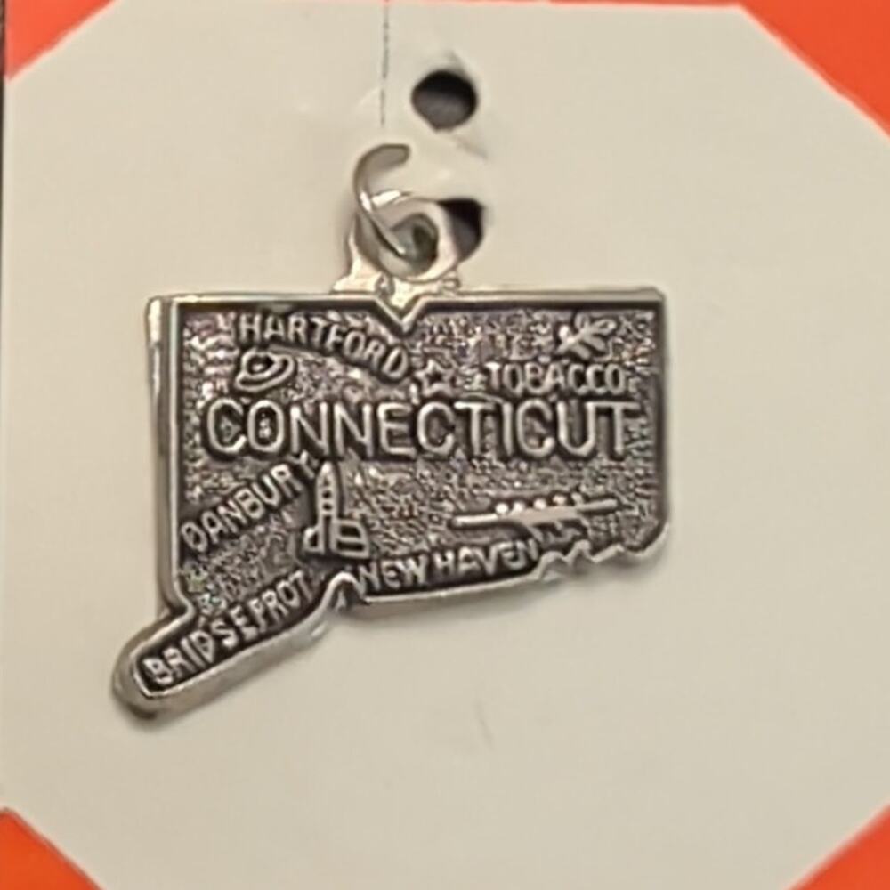 Connecticut State Map USA 925 Solid Sterling Silver Charm Vintage NH